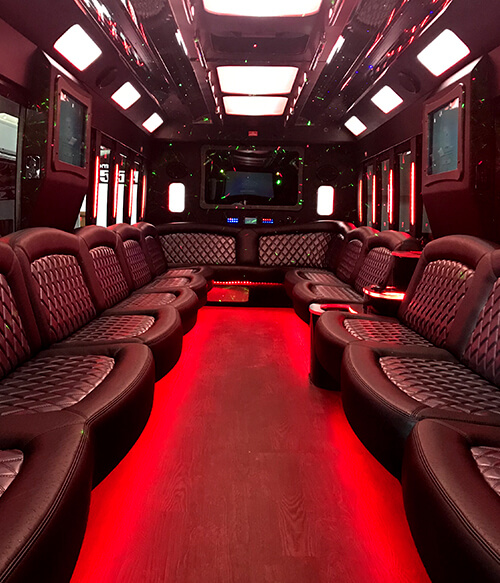 luxurious party bus interior with leather seats