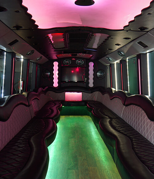 sleek interior of our party buses